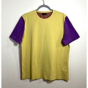 COS Men’s Color Blocks Short Sleeve T-shirt Size Large 100% Cotton Yellow Orange